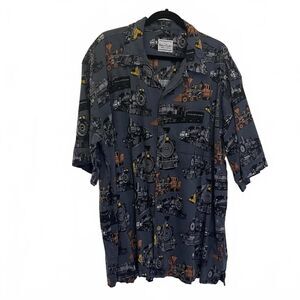 David Carey Originals Men's Size 3XL Trains Locomotive Short Sleeve Button Down